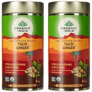                       Organic India Tulsi Ginger 100 GM Tin- (Pack Of 2)                                              