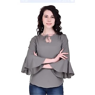                       Raabta Grey Cotton Top with Bell Sleeve 11043                                              