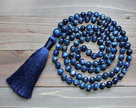Blue Crystal Agate for Shani 108 and 1 Beads Japa Mantras Neela Mankas Hakik Mala for Women and Men