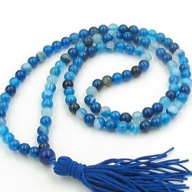 Blue Crystal Agate for Shani 108 and 1 Beads Japa Mantras Neela Mankas Hakik Mala for Women and Men