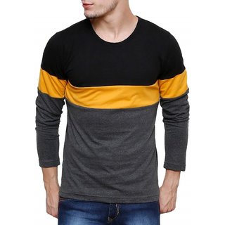                       FASHNET Multi Colour Solid Cotton Round Neck Slim Fit Full Sleeve Men's T-Shirts                                              
