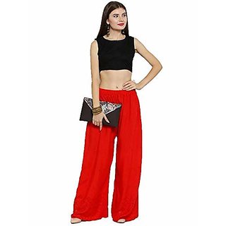                       Summer Red Causal chickankari palazzo pant free size                                              