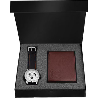 Lorenz White Dial Men's Watch & Brown Wallet Combo- CM-1069WL-BRN
