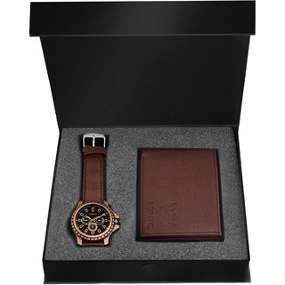 Lorenz Quartz Men Black Dial Brown Watch and Wallet Combo - CM-1054WL-BRN
