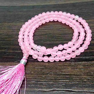                       Rose quartz stone mala 108 + 1 prayer beads mala for romance and relationship                                              