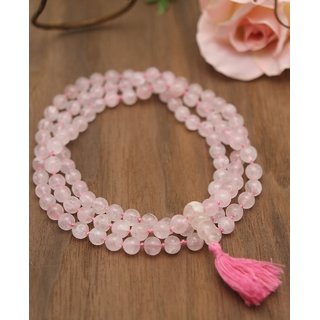                       Rose Quartz 108 Round Beads Crystal Stone Mala Reiki Chakra Healing Gemstone for Unisex (Couples  Relationship)                                              