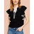 Code Yellow Women's Solid Black White Line Sleeves Crepe Ruffled Top