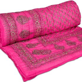 Krg EnterprisesJaipuri Traditional Ethnic Double Cotton Golden Printed Bed Quilt/ Razai